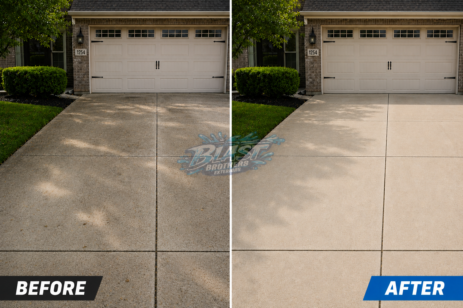 Driveway before and after power washing